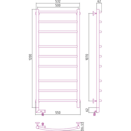 Полотенцесушитель электрический Сунержа Галант 2.0 П9 1200x500 мм 00-5200-1250 L - фото 6