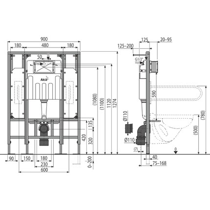 Инсталляция для подвесного унитаза Alcaplast AM101/1300H - фото 3