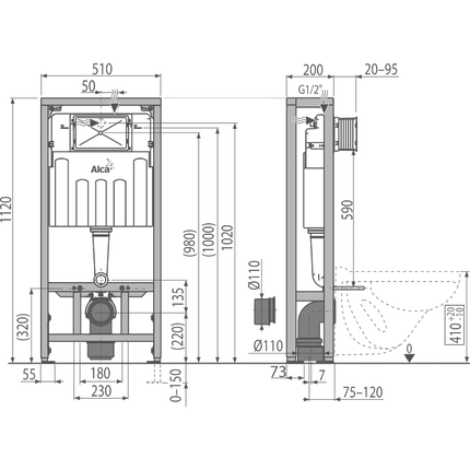 Инсталляция для подвесного унитаза Alcaplast AM116/1120 Solomodul - фото 3