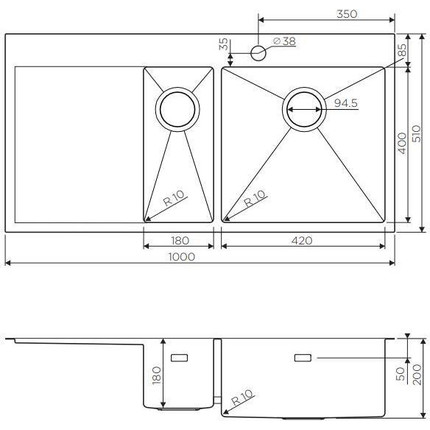 Кухонная мойка Omoikiri AKISAME 100-2-IN-R (4973547) 1,2 мм, нержавеющая сталь, Цвет производителя: нержавеющая сталь матовая - фото 5