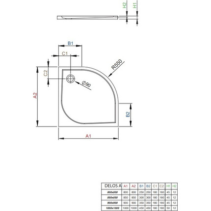 Поддон акриловый Radaway Delos A900 90х90 см SDA0909-01 - фото 2
