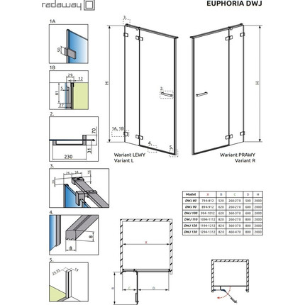 Душевая дверь Radaway Euphoria DWJ 90 см L/R, хром/прозрачное - фото 2