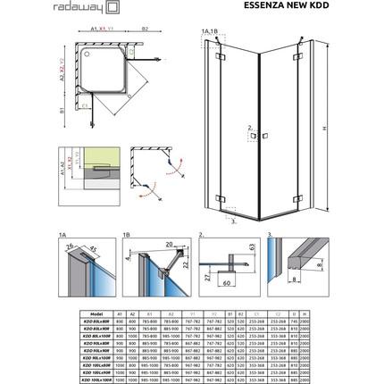 Душевое ограждение Radaway Essenza New Black KDD 90х90 см, черный/прозрачное - фото 3