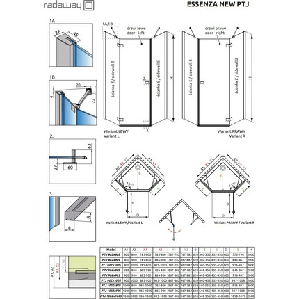 Душевое ограждение Radaway Essenza New Black PTJ 90х90 см L/R, черный/прозрачное - фото 2