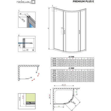 Душевое ограждение Radaway Premium Plus E 100х80х190 см, хром/матовое - фото 4