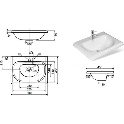 Раковина врезная на столешницу Эстет Оливия 60 см ФР-00000798 - фото 2