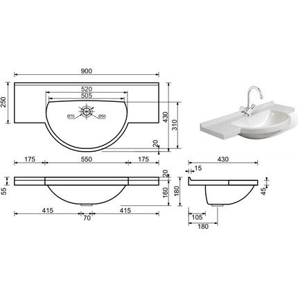 Раковина врезная на столешницу Эстет Куба 90 см ФР-00000783 - фото 2