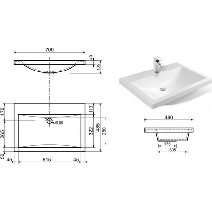 Раковина врезная на столешницу Эстет Монако 70 см ФР-00000792 - фото 2
