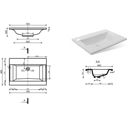 Раковина врезная на столешницу Эстет Рава 70 см ФР-00002612 - фото 2