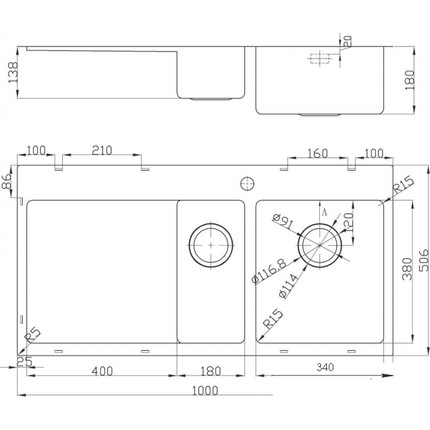 Кухонная мойка Oulin OL-FTR201R 1,2 мм, нержавеющая сталь - фото 6