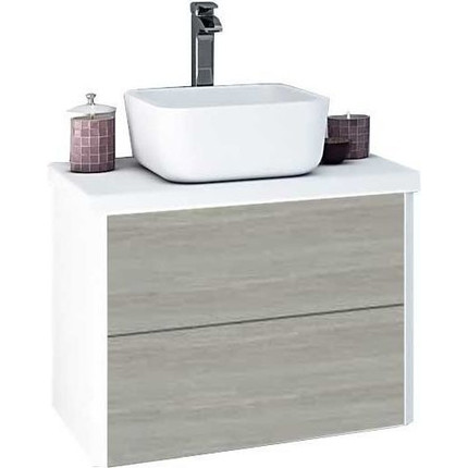 Тумба подвесная со столешницей Акватон Брук 60 см 1A201901BCDL0, белый/дуб латте - фото 