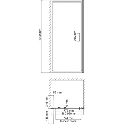 Душевая дверь WasserKraft Salm 90 см 27I04, хром/прозрачное - фото 5