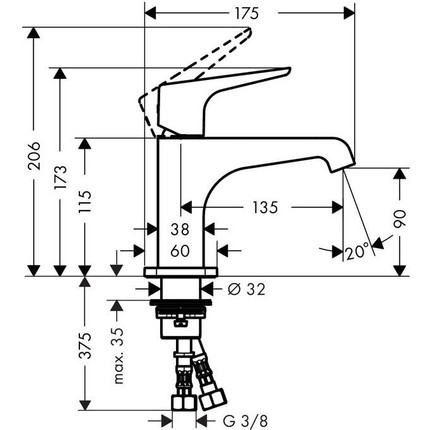 Смеситель для раковины Axor Citterio E 173 мм 36112000 - фото 2