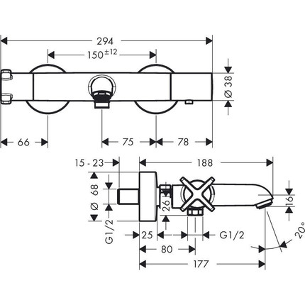 Смеситель для ванны с термостатом Axor Citterio E 36140000 - фото 3