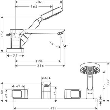 Смеситель для ванны Axor Urquiola 11443000 - фото 2