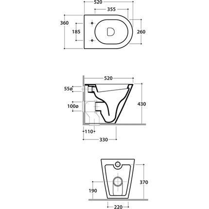 Унитаз приставной Globo Forty3 FO002.BI, глубина 520 мм - фото 8