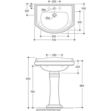 Раковина с пьедесталом Kerasan Retro 75 см 104701*1 - фото 6