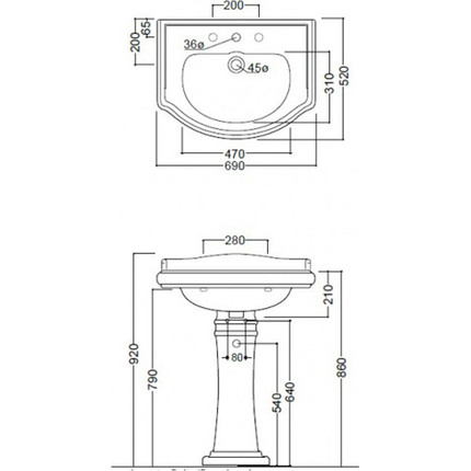 Раковина с пьедесталом Kerasan Retro 70 см 104601*1 - фото 6