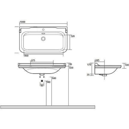 Раковина подвесная Kerasan Waldorf 100 см 4142K1bi/cr*1 - фото 4