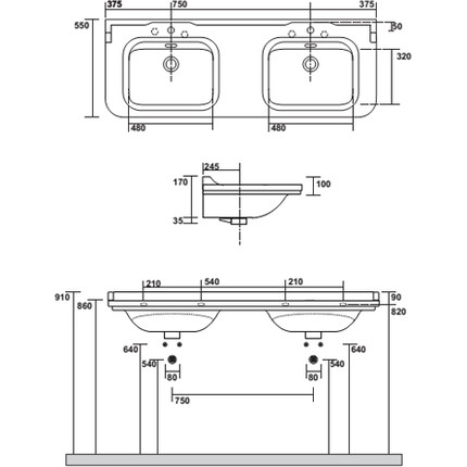 Раковина подвесная Kerasan Waldorf 150 см 4143K1bi/cr*1 - фото 3