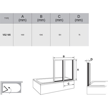 Шторка для ванны Ravak Supernova VS2 105 см 796M0U00ZG сатин/матовое - фото 4