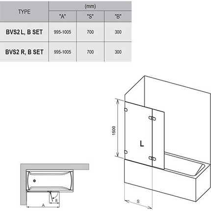 Шторка для ванны Ravak BVS2 100 см 7ULA0A00Z1 L хром/прозрачное - фото 3