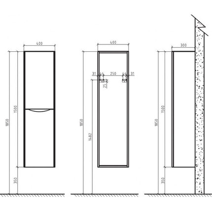 Пенал подвесной BelBagno ANCONA-N-1500-2A-SC-TL-R 40 см, правый, бежевый - фото 3