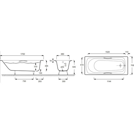 Ванна чугунная Jacob Delafon Melanie 170х70 см E2925-00 - фото 6