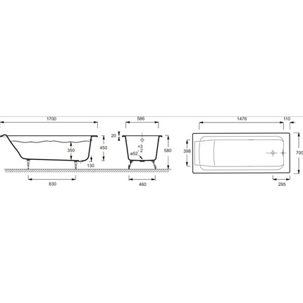 Ванна чугунная Jacob Delafon Parallel 170х70 см E2947-00 - фото 4