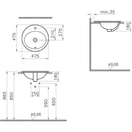 Раковина врезная на столешницу Vitra S20 48 см 5467B003-0001 - фото 4