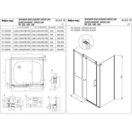 Душевое ограждение Kolpa-San Virgo TK 120х80 см, черный/прозрачное - фото 3