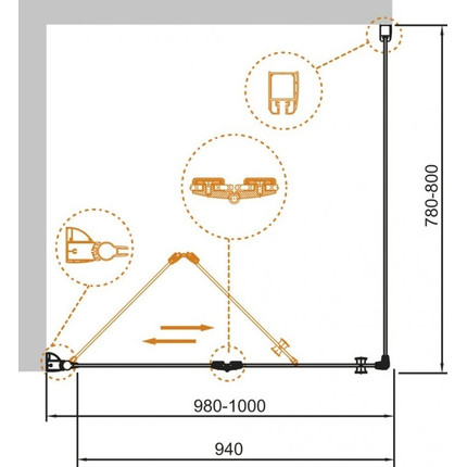 Душевое ограждение Cezares 100х80 см ECO-O-ASH-1-100/80-C-Cr, хром/прозрачное - фото 2
