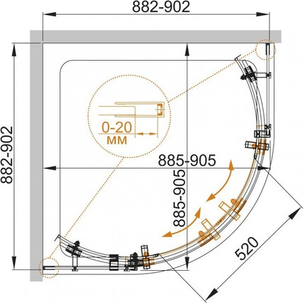 Душевое ограждение Cezares 90х90 см STYLUS-O-M-R-2-90-C-Cr (стекло 8 мм) хром/прозрачное - фото 6