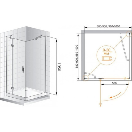 Душевое ограждение Cezares 90х90 см BERGAMO-W-A-1-90-P-Cr-R, хром/матовое - фото 6