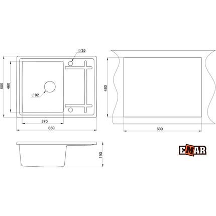 Кухонная мойка Emar EMQ-1650.Q, морион, Цвет производителя: морион - фото, картинка 3 Кухонная мойка Emar EMQ-1650.Q, морион, Цвет производителя: морион - фото 3