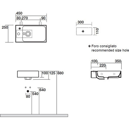 Раковина подвесная Kerasan Cento 45 см 353701L*1 - фото 2