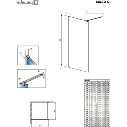 Душевая перегородка Radaway Modo X Black II 75х200 см 389275-54-01 (стекло 10 мм), черный/прозрачное - фото 6