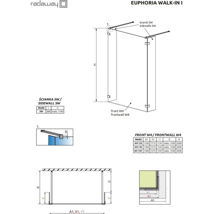 Душевая перегородка Radaway Euphoria Walk-in I 140х200 см (стекло 8 мм), хром/прозрачное - фото 7