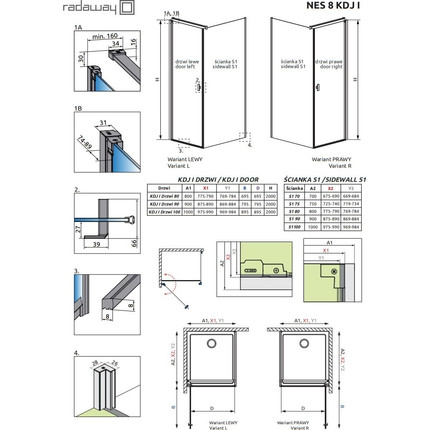 Душевое ограждение Radaway Nes 8 Black KDJ I + S1 80х80 см R (стекло 8 мм), черный/прозрачное - фото 6