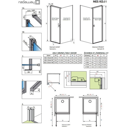Душевое ограждение Radaway Nes Black KDJ I + S1 90х90 см L, черный/прозрачное - фото 7