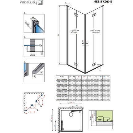 Душевое ограждение Radaway Nes 8 KDD B 90х90 см (стекло 8 мм), хром/прозрачное - фото 8