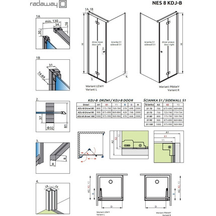 Душевое ограждение Radaway Nes 8 KDJ B + S1 100х100 см L (стекло 8 мм), хром/прозрачное - фото 7