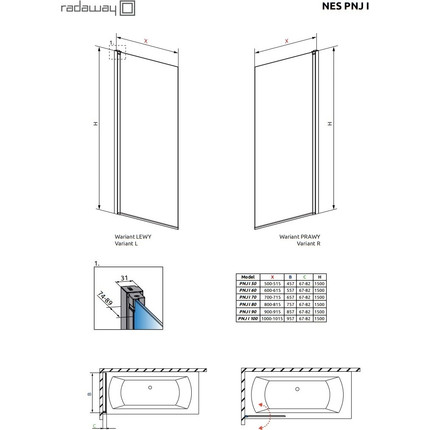 Шторка для ванны Radaway Nes PNJ I 100 см 10011100-01-01L, хром/прозрачное - фото 4