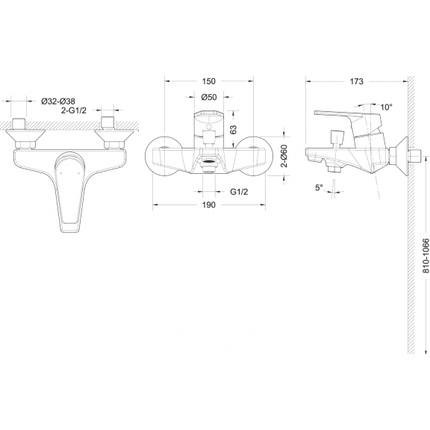 Смеситель для ванны BRAVAT LINE F65299C-B - фото 2