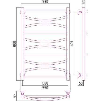 Полотенцесушитель водяной Сунержа Ажур П10 800х500 мм 00-0255-8050 - фото 6