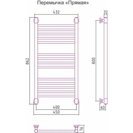 Полотенцесушитель водяной Сунержа Богема+ П14 800x400 мм (прямая перемычка) 032-0220-8040, золото матовое - фото 6