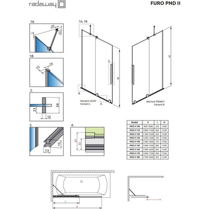 Шторка для ванны Radaway Furo PND II 110 см 10109588-01-01R (стекло 8 мм), хром/прозрачное - фото 5