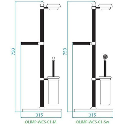 Стойка с держателем и ёршиком Cezares Olimp OLIMP-WCS-01-Sw - фото 2