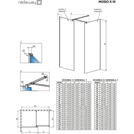 Душевое ограждение Radaway Modo X Black III 110x90 см (стекло 10 мм), черный/прозрачное - фото 4