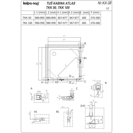 Душевое ограждение Kolpa-San Atlas TKK 100x100 см, хром/прозрачное - фото 3